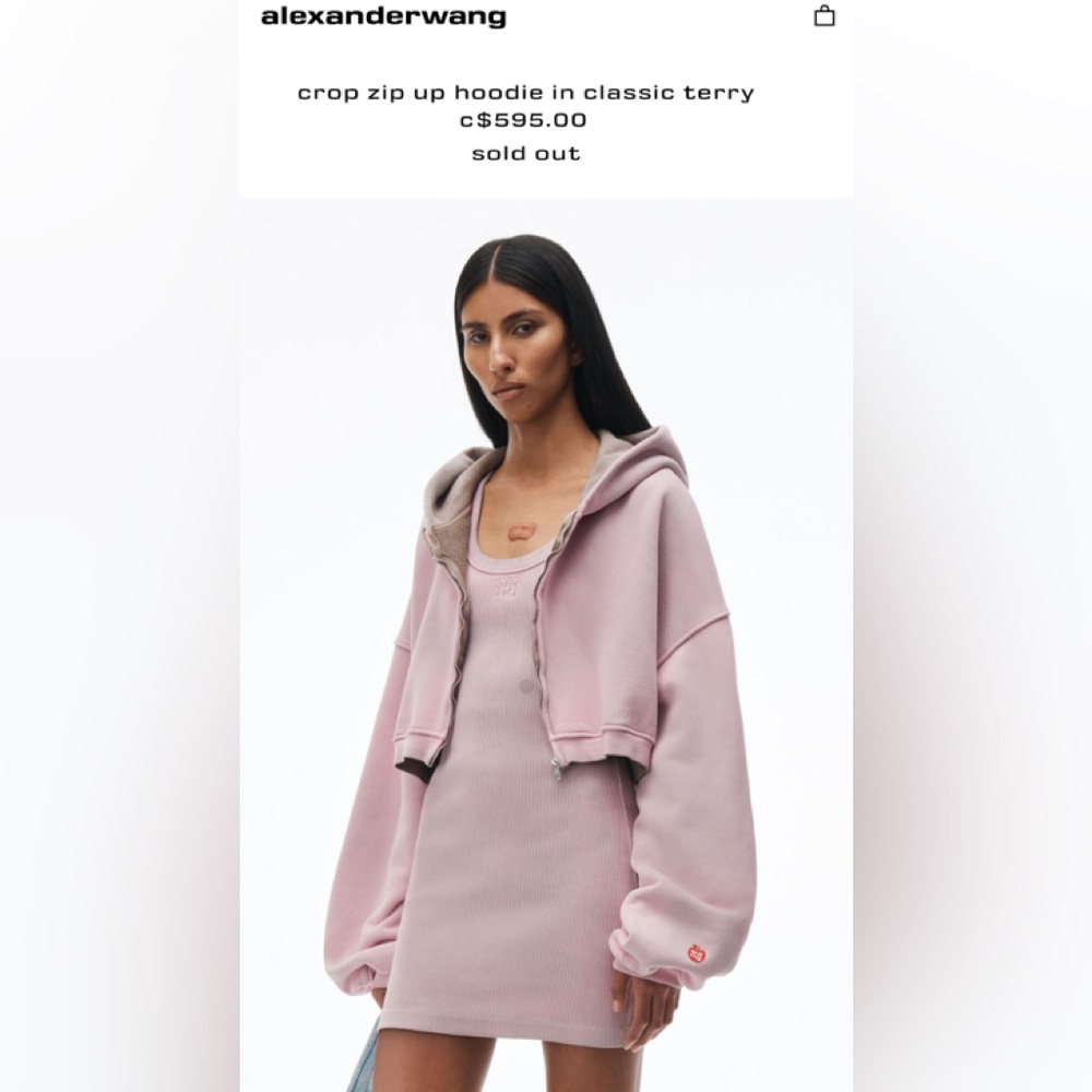 Alexander Wang crop zip up hoodie in classic terry